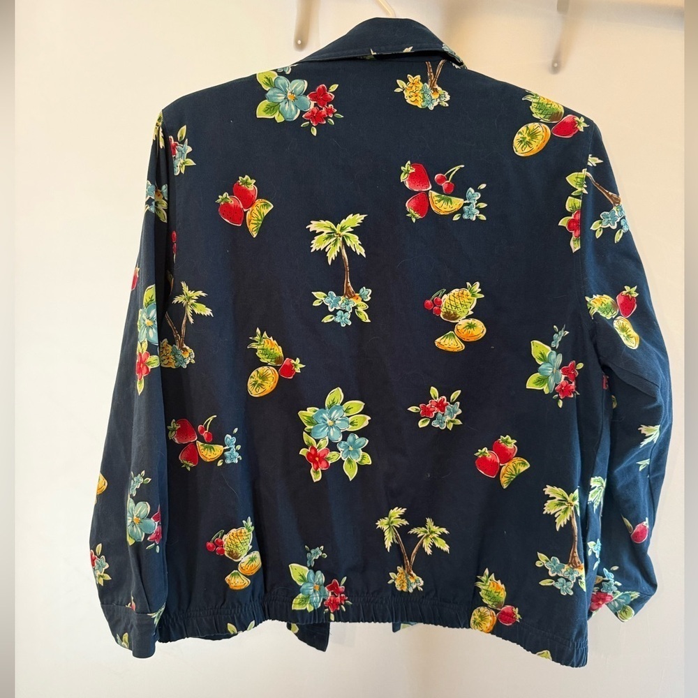 ALFRED DUNNER TROPICAL FRUIT FLORAL NAVY JACKET SIZE 18 - Picture 2 of 8